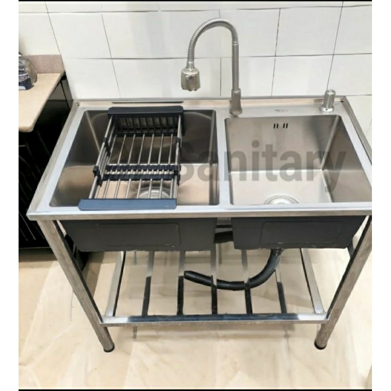 BAK CUCI PIRING PORTABEL KAKI BAGUS / WASTAFEL STAINLESS KAKI MEJA / KITCHEN SINK MEWAH LENGKAP