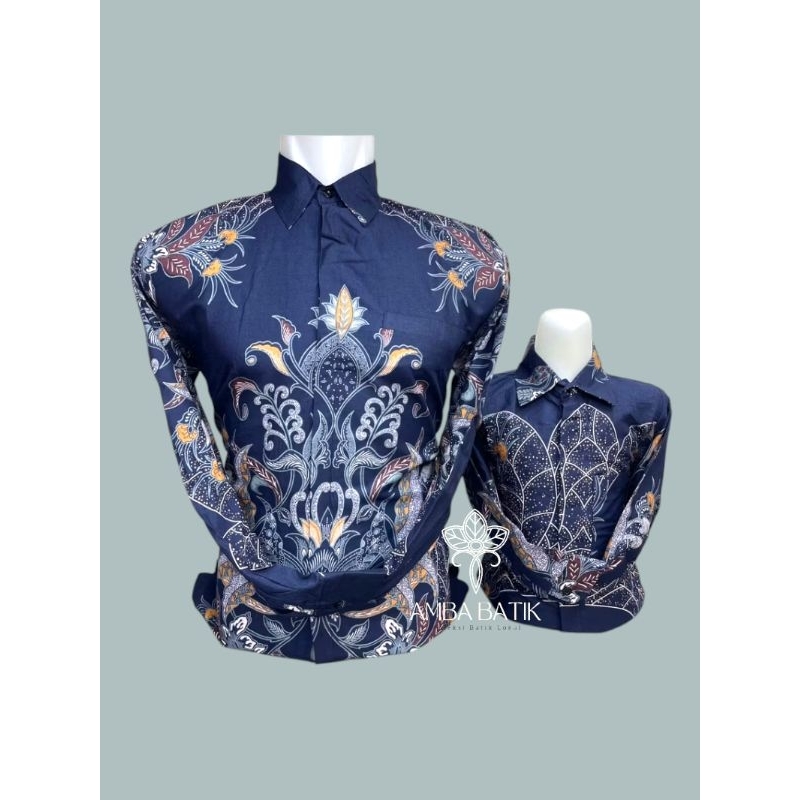 Batik Couple Ayah dan Anak Warna NAVY Pakai Lapisan Puring  Premium