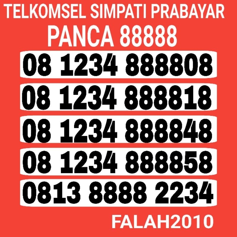NOMOR CANTIK SIMPATI TELKOMSEL Panca  88888 SERI NAIK URUT SUPER RAPI MURAH