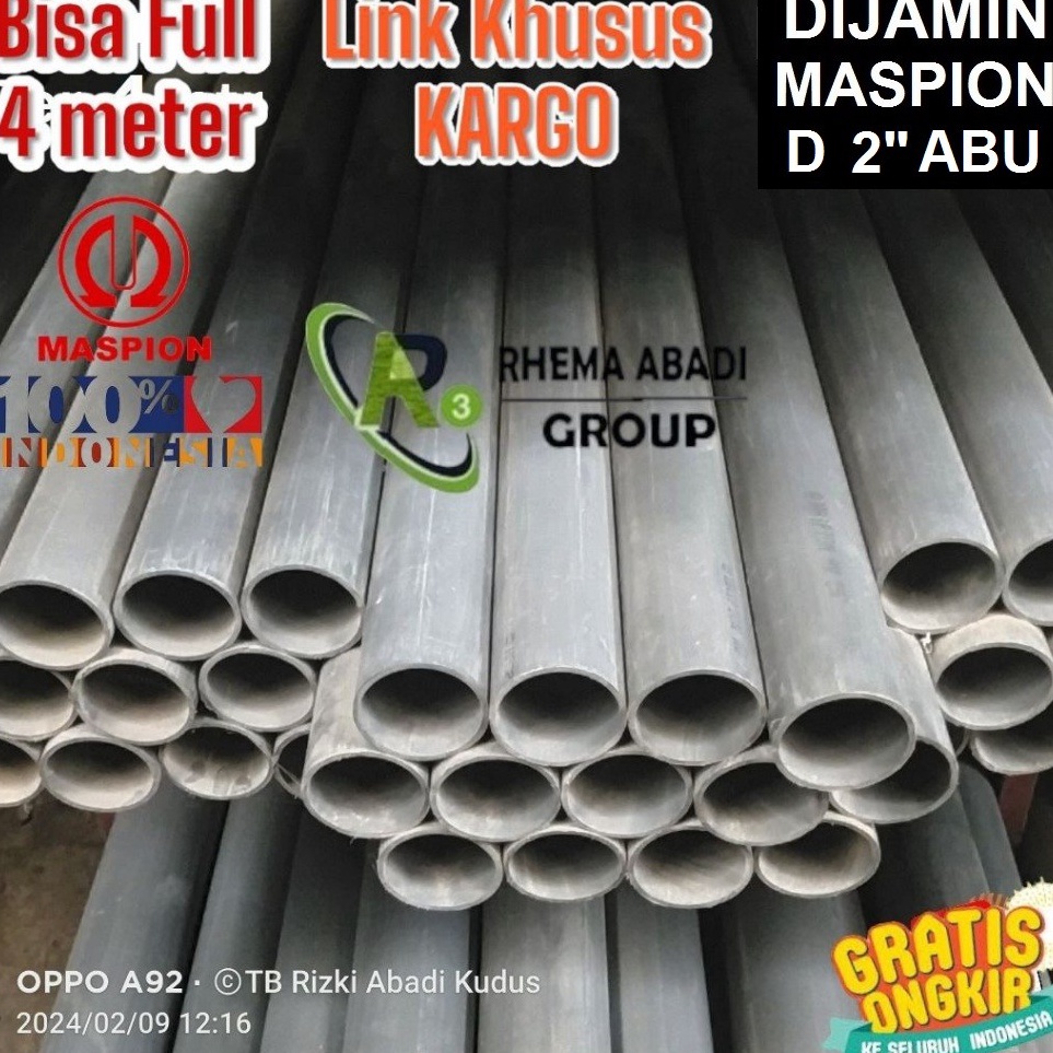 Grosir Untung Pralon Pvc Pipa Air MASPION D ABU 2 inch 6 mm Paralon Harga per Batang Utuh 4 Meter mt