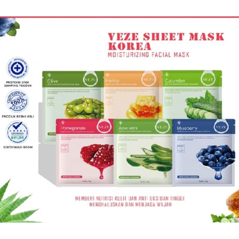 VEZE Sheet mask Korea Masker Wajah Aloe Vera Cucumbar