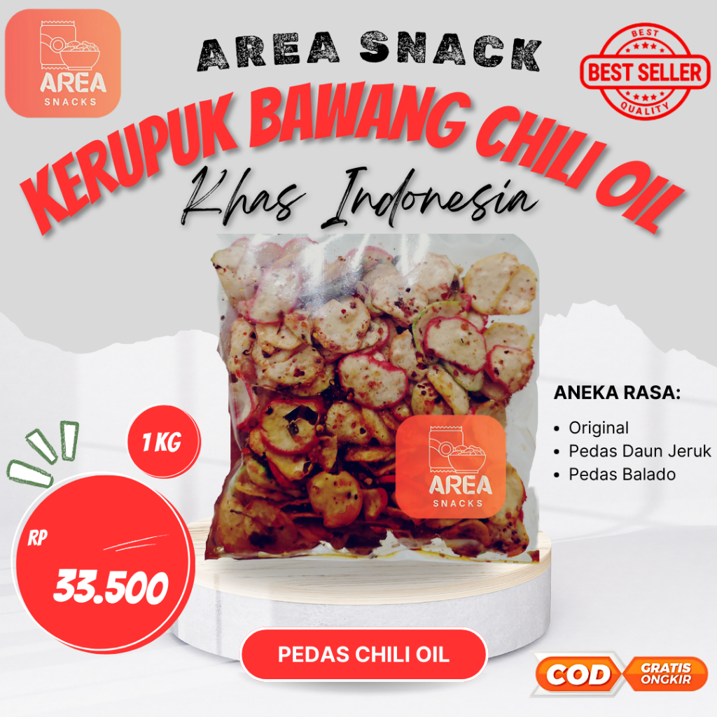 

CEMILAN KERUPUK BAWANG PEDAS 1kilo 1kg CHILI OIL DAUN JERUK SUPER RENYAH GURIH 1 kg