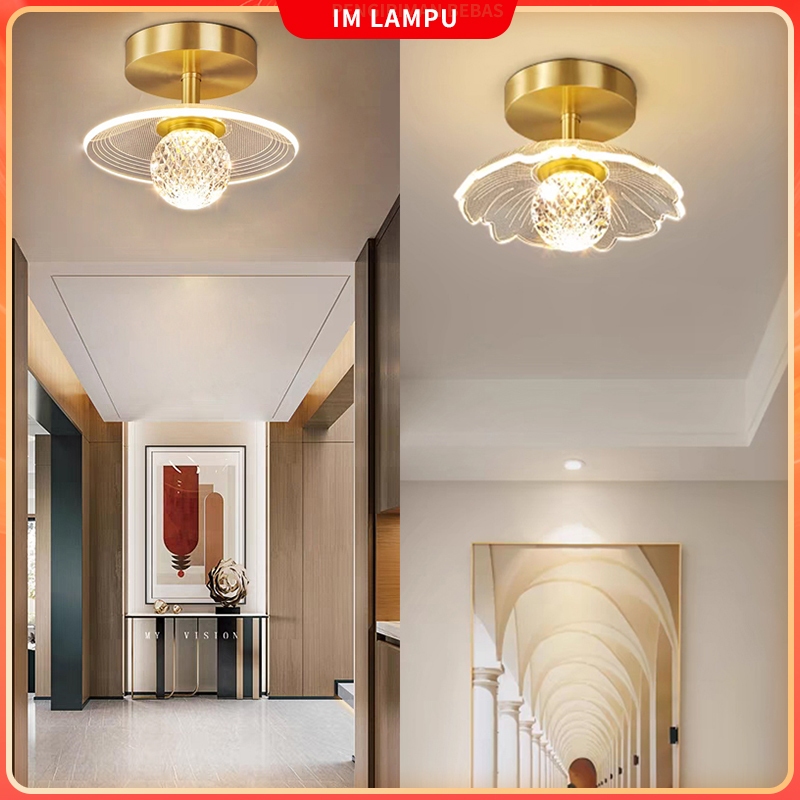 Lampu Plafon kristal akrilik lampu Plafon teras emas LED balkon/tangga/lampu kamar mandi 3 warna