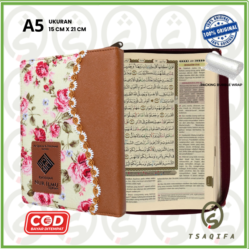 Al Quran Muslimah KHODIJAH A5 Kain RESLETING RENDA Terjemah Tajwid Warna Penerbit NUR ILMU