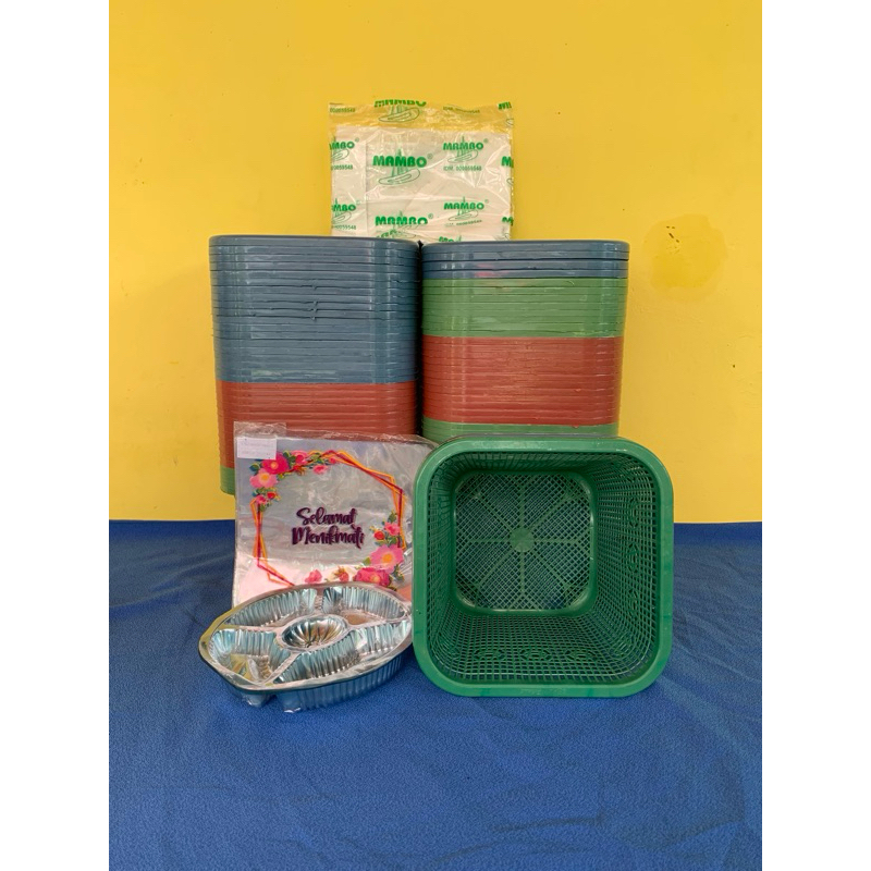 PAKET HAJATAN  50 PCS WAKUL KOTAK SEGI EMPAT + MIKA  + SELAMAT MENIKMATI + KRESEK