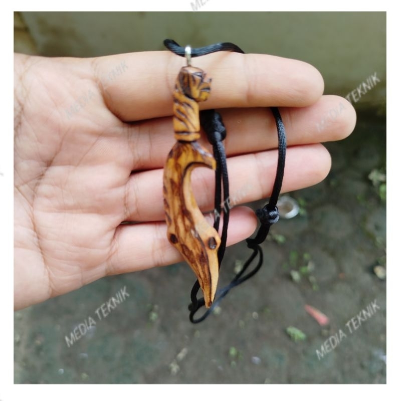 Kalung Pria Wanita Liontin Kujang Kepala Harimau Kayu Kaboa Sancang