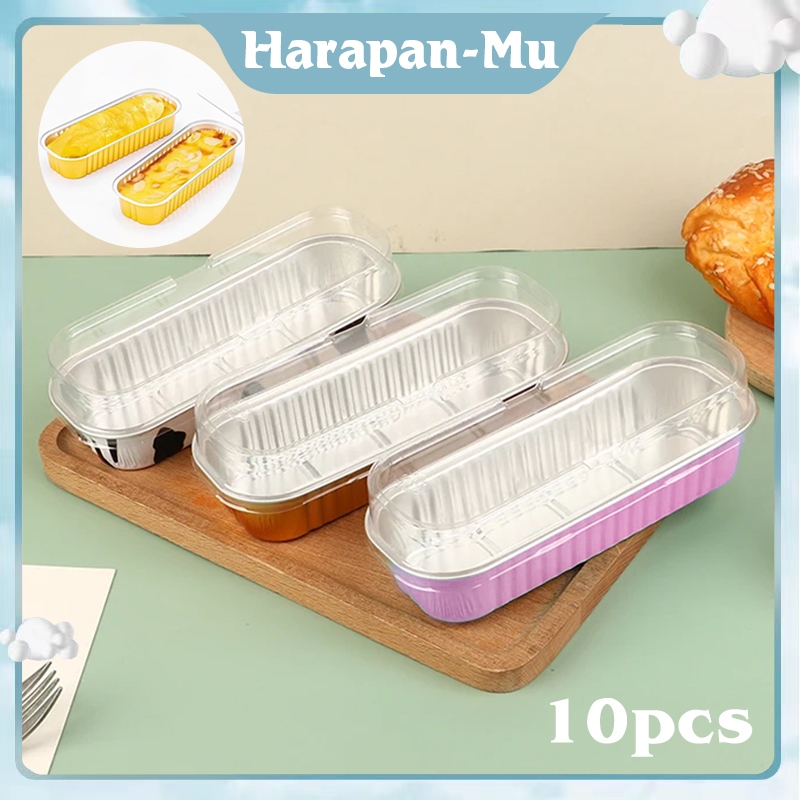 Aluminium Foil Cup 200ml 10cps Alumunium Foil Tray Panjang Dengan Tutup Kotak Kue Tahan Panas