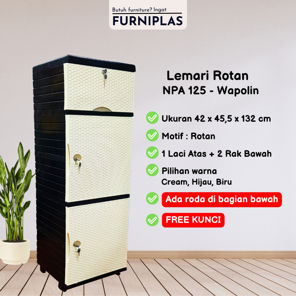 WAPOLIN Lemari Plastik Susun / Lemari Anak / Lemari Pakaian / Lemari Plastik  - NPA 125 Rotan 143