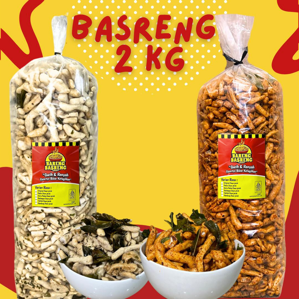 

Basreng 2 kg Daun Jeruk Renyah Gurih Pedas Original Pedas Xtra Camilan Jajanan Snack Basreng