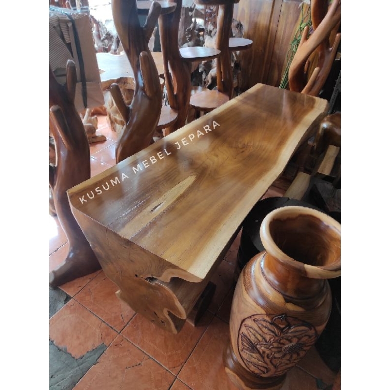 Kursi Bangku Log Kayu Jati Solid (Panjang 170cm Lebar 60cm Tinggi 60cm)