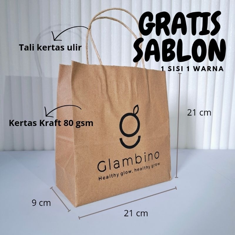 

Paper Bag Kraft 20 x 9 x 21 Custom Sablon Kantong Kertas