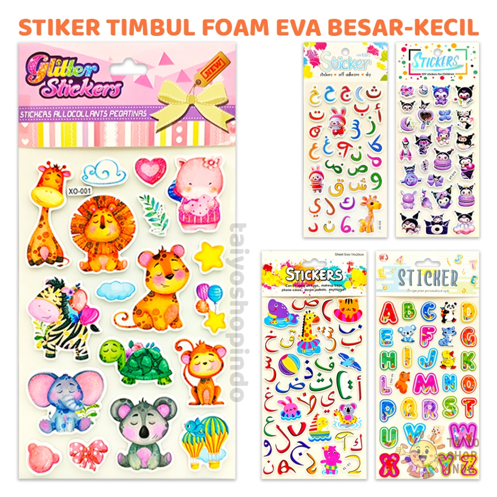 

TAIYO Stiker Timbul Foam EVA Kecil Besar Sanrio Hijaiyah Huruf Angka 3D Sticker Karakter Tempel Anak