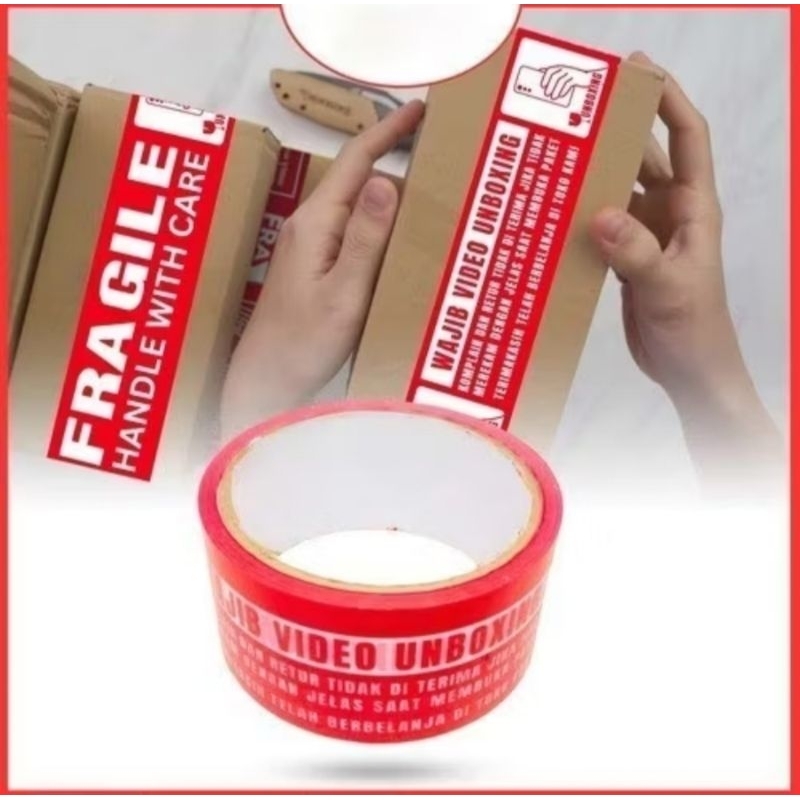 

Lakban Fragile Merah Wajib Video Unboxing 2" Inci Inch 45 MM 45MM 50 Yard 50Yard Lakban