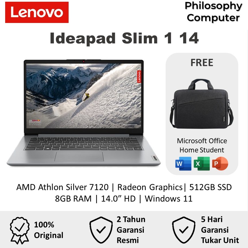 Laptop Lenovo Ideapad Slim 1 14 AMD Athlon Silver 7120 8GB 256GB 14.0" Windows 11 +OHS