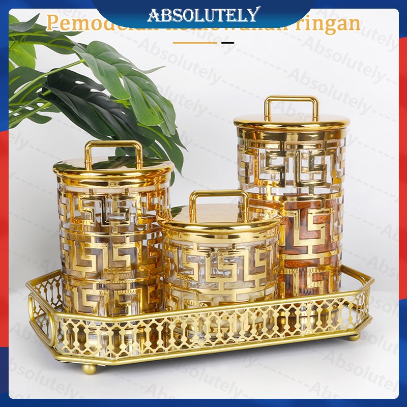 Toples Mewah Toples Kaca Lampu Nordik Mewah Penyimpanan  Toples Kue Kering Makanan Ringan Permen Top