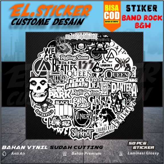 

Stiker Pack Band B&W Vinyl Waterproof untuk Sticker Buku Journal Casing HP Laptop Tumbler