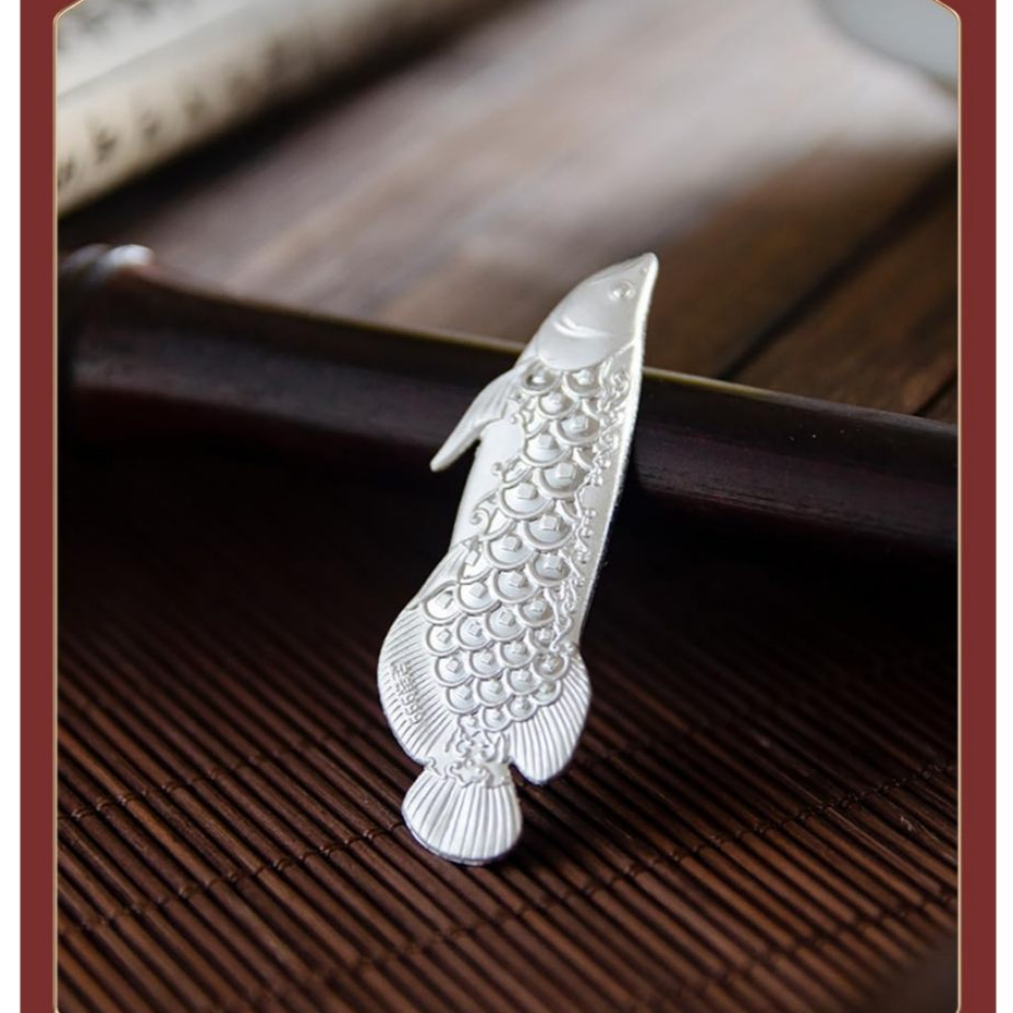 Pajangan Ikan Arwana Silver  / Miniatur Ikan Arwana Putih / S999 Sterling Silver Tea Accessories Sti