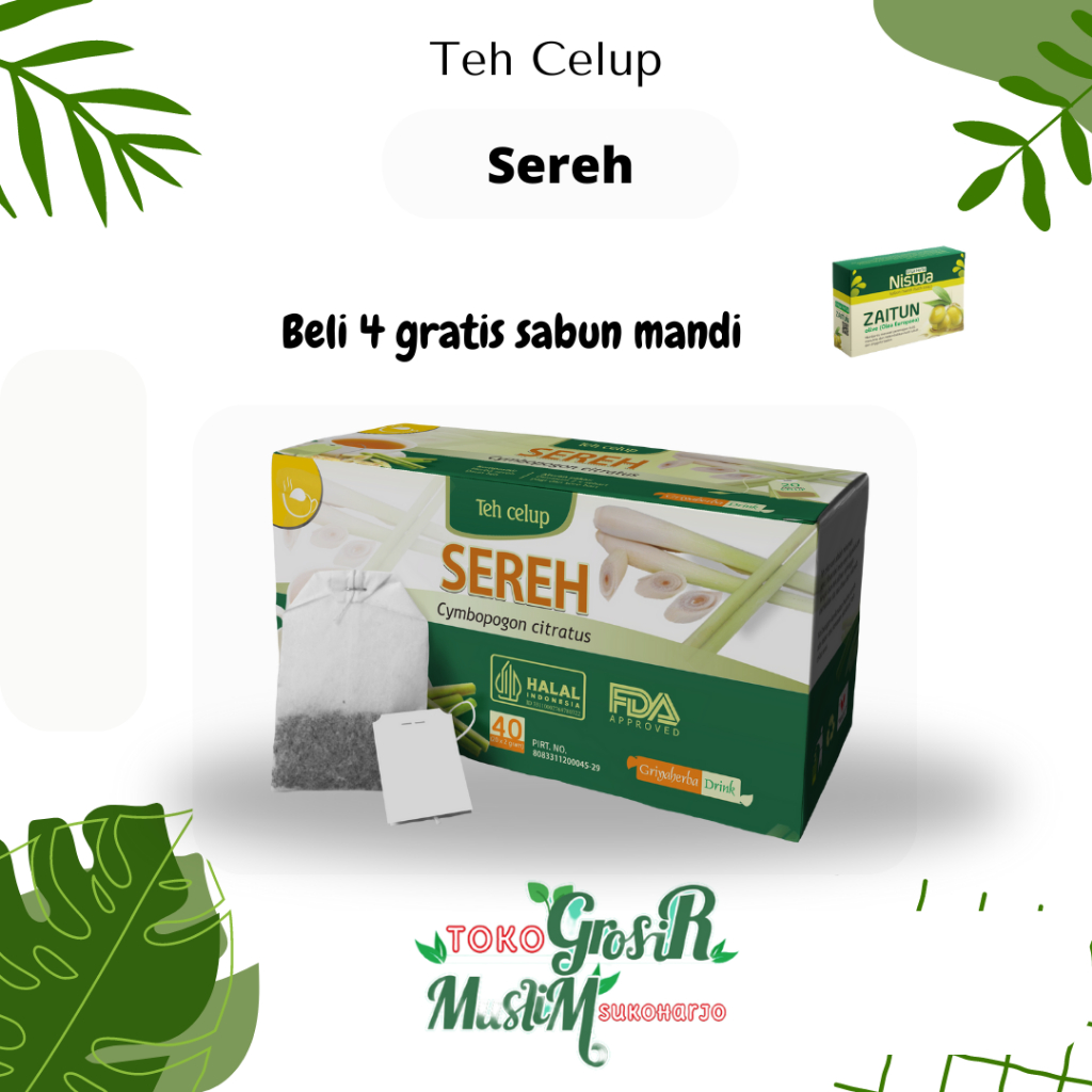 

Teh sereh herbal griya herba isi 20 kantong teh celup untuk kesehatan tubuh halal