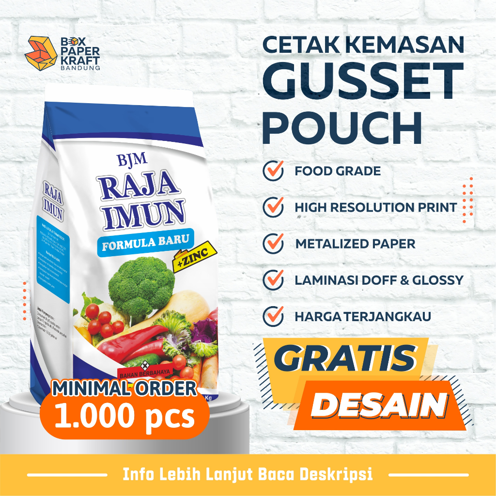 GUSSET FULL COLOR PRINT - CETAK POUCH KEMASAN PACKAGING KOPI PUPUK CUSTOM