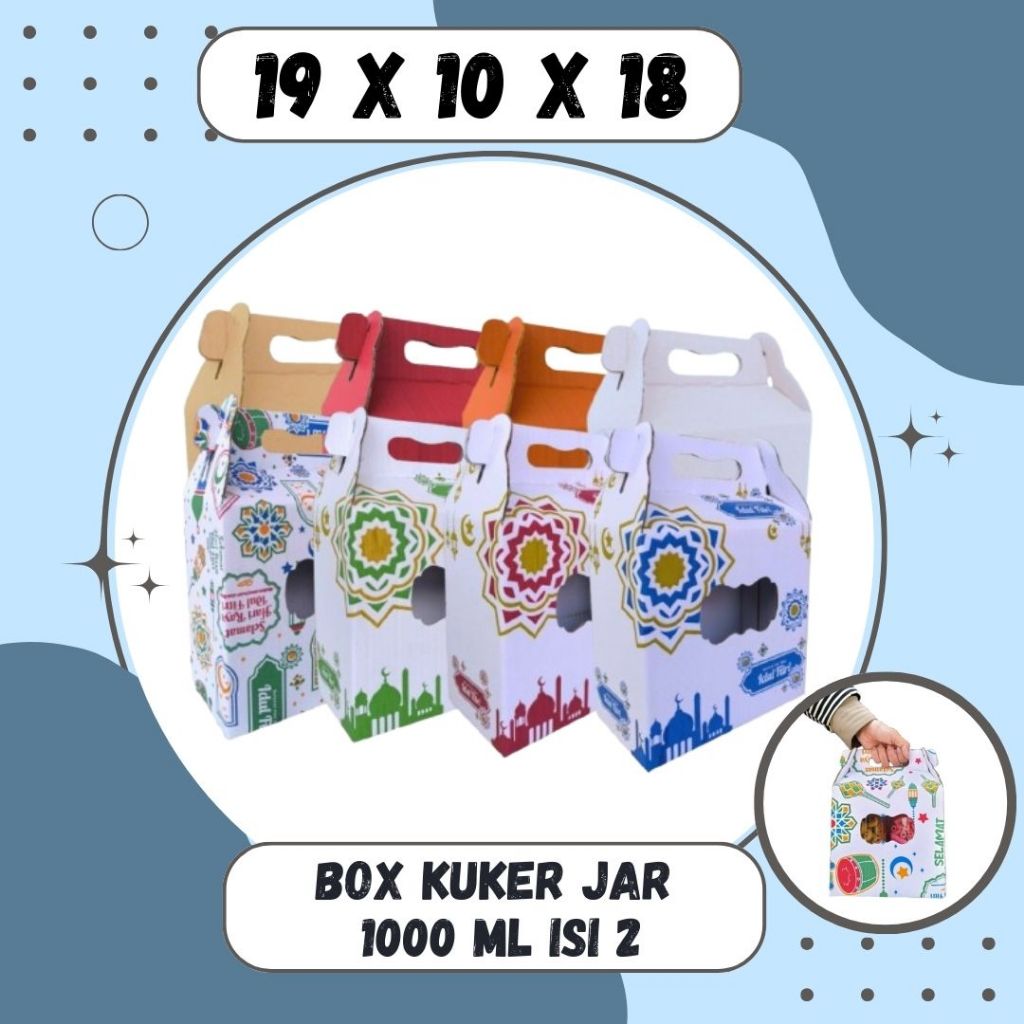 

Box Kue Kering 19x10x18 Jinjing (KUKER TOPLES JAR 1000ml ISI 2) Box Jinjing Kardus Lebaran Idul Fitri Hampers Polos/Motif