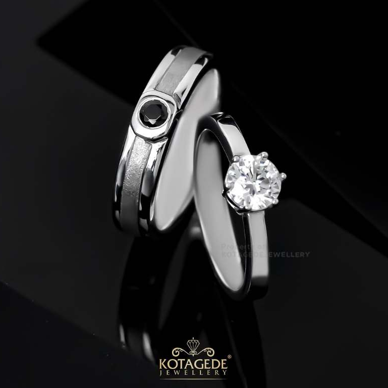KOTAGEDE JEWELLERY - Cincin Palladium Platidium Emas Putih 9K Couple Pria Wanita Sepasang