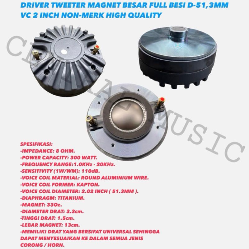 DRIVER TWEETER MAGNET BESAR FULL BESI D-51,3MM VC 2 INCH NON-MERK HIGH QUALITY
