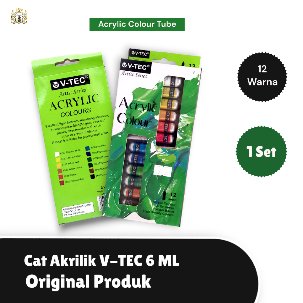 

Cat Akrilik V-TEC / Acrylic Colour 12 Warna Serbaguna Untuk Mewarnai banyak media