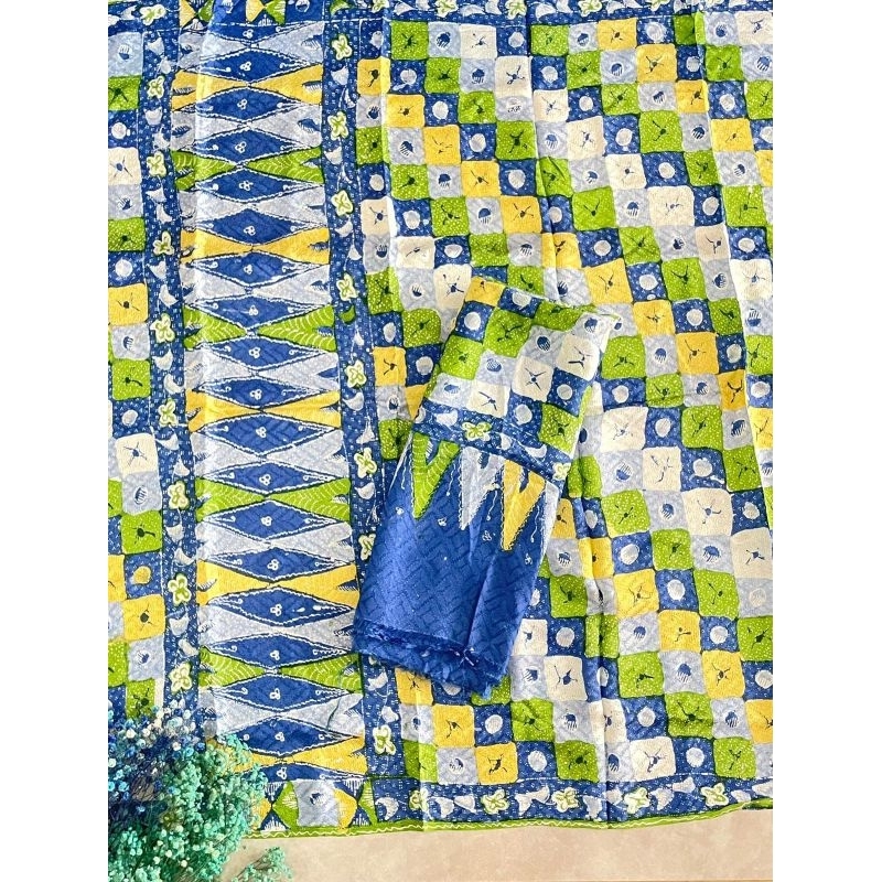 kain batik satu set setelan sarung selendang motif khas trusmi cirebon bahan viscose semi sutra fisk