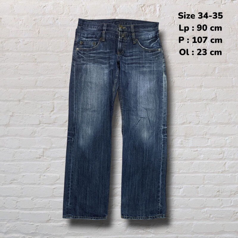 Size 34 35 Celana Panjang Longpants Jeans Oririn Dark Blue Washed Fading Regular Fit Original Second