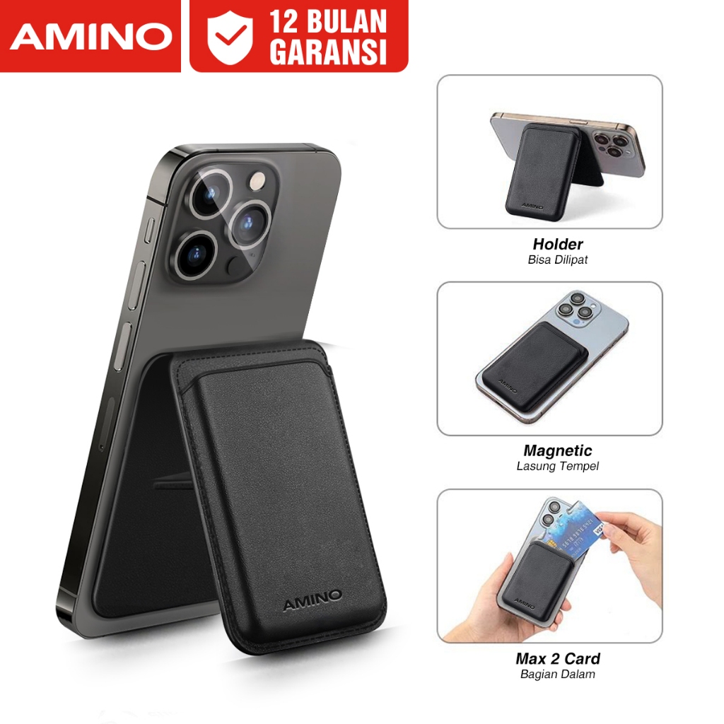 AMINO Magnetic Card Holder / Multifunctional Magnetic Kartu Card Holder Case / Wallet + Stand Phone 