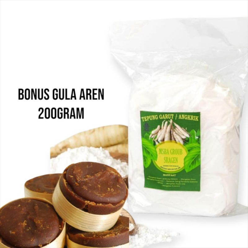 

Tepung pati garut 1kg + bonus gula aren 200gram