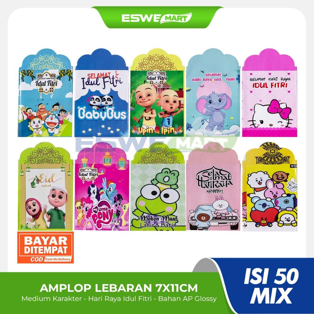 

AMPLOP Lebaran Karakter Lucu BT21 Idul Fitri, Medium 7x11 cm - 5 Pack isi 50 (MIX)