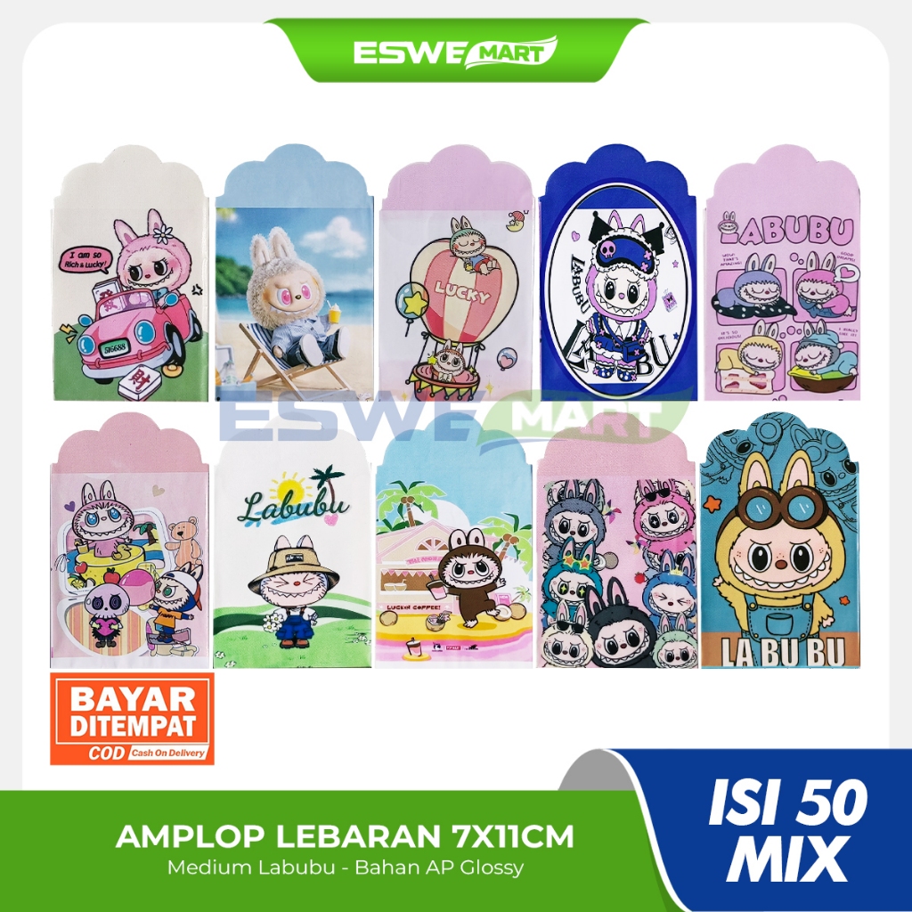 

AMPLOP Lebaran Karakter Labubu Unik - Medium 7x11 cm - 5 Pack isi 50 (MIX)
