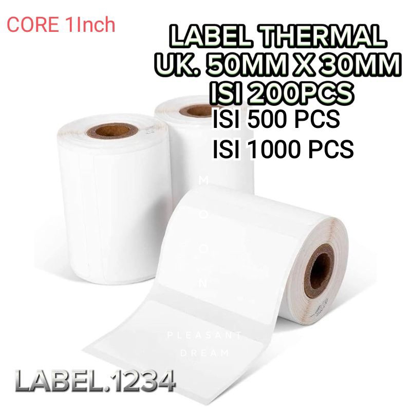 

||Label sticker thermal ukuran 50mm x 30mm CORE 1 Inch isi 1000p, 500p, 200p