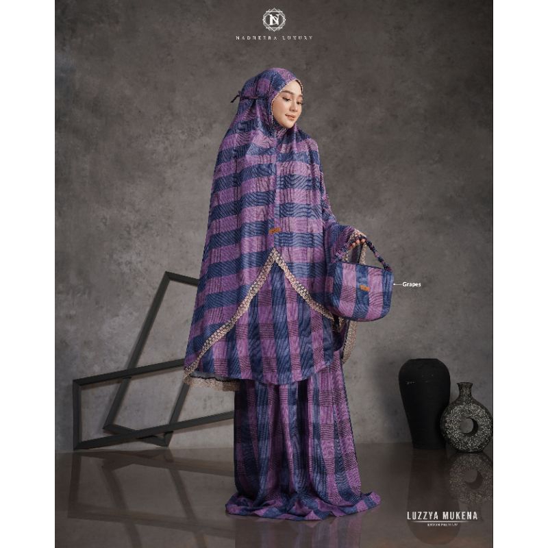 [NEW] ✔️ COD | LUZZYA MUKENA • NADHEERA LUXURY / Mukena Dewasa Potongan Motif Tartan Salur Rayon Bal