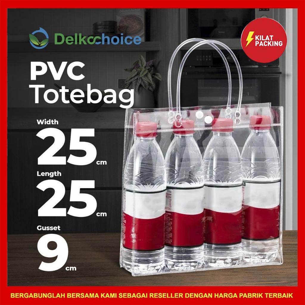 

Tas Mika PVC Transparan Goodie bag Hampers Souvenir Ultah Polos Premium Tote Bag Delkochoice 25x25+9cm