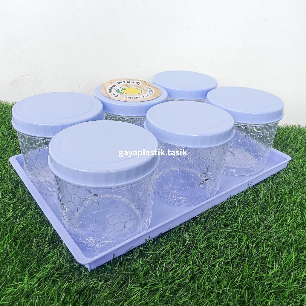 1 Set Toples Isi 6 Free Nampan Lemony Plast Toples Mika Cantik Lebaran Kue Kering Snack Food Grade