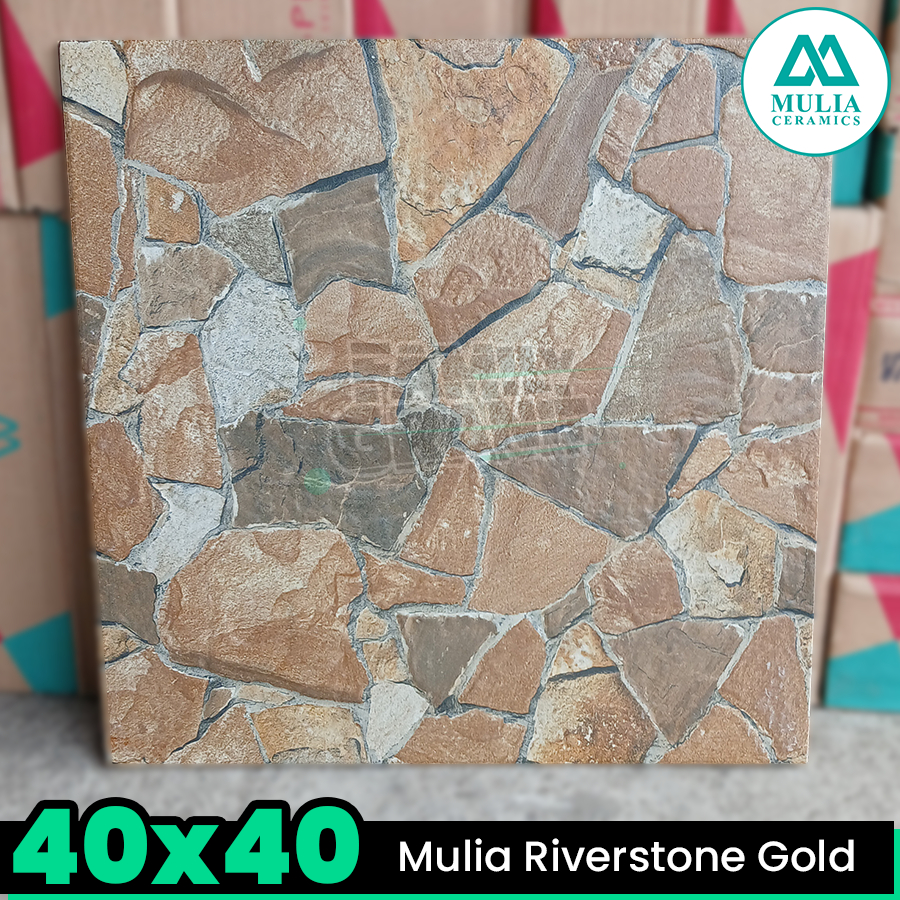 Keramik Kasar 40x40 Mulia Riverstone Gold Lantai Teras/Garasi/Carport Matte
