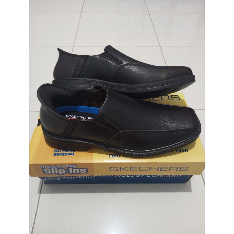 Sepatu pantofel pria Skechers hands free slip ins caswell frantone dark brown garansi New original s