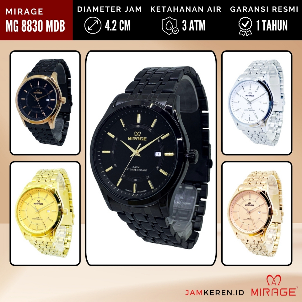 JAMKEREN Mirage 8830 MD Jam Tangan Pria Stainless Steel Original Garansi Resmi 100% Anti Air Fashion