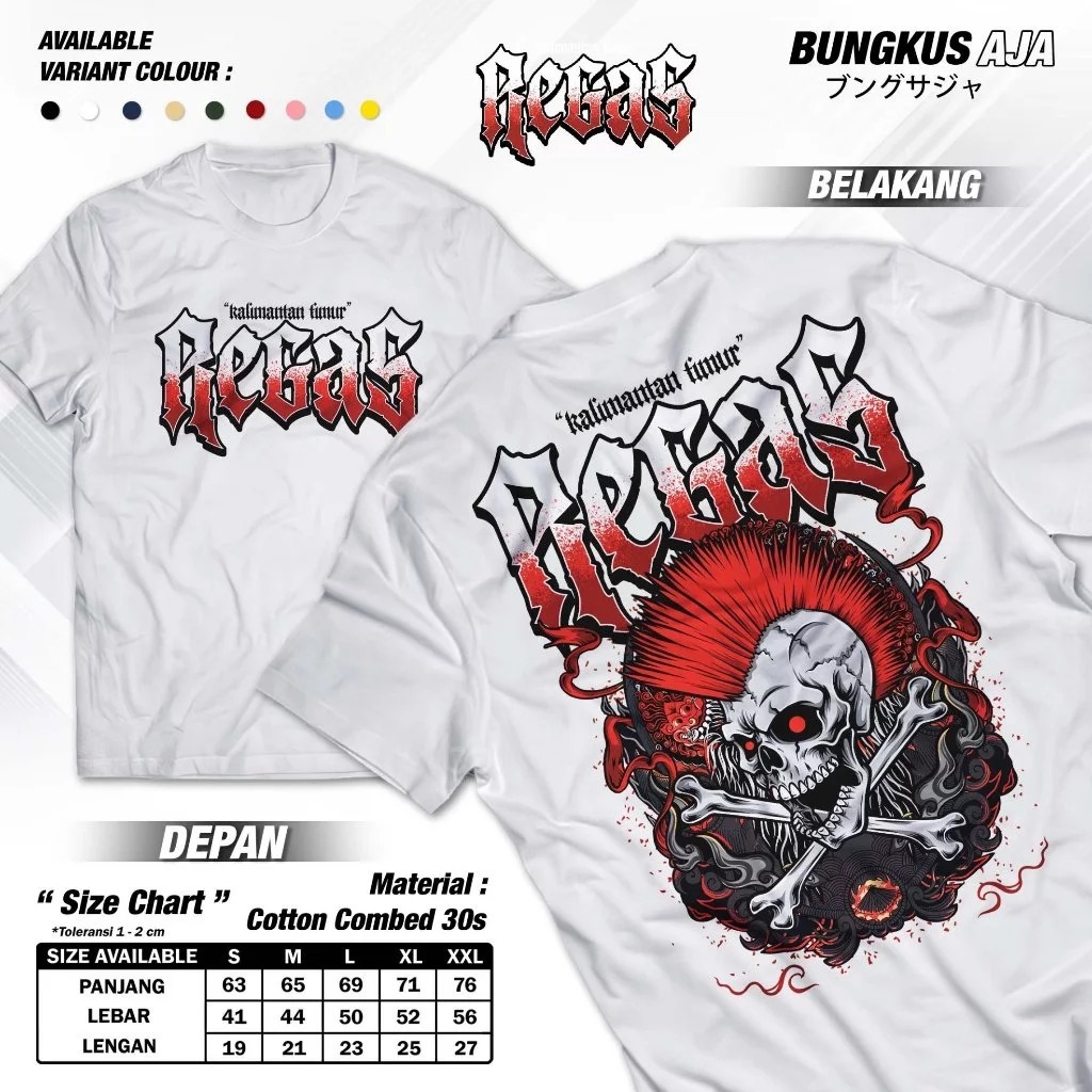 Kaos Regas Kalimantan Timur - Baju Distro Etnik Kaltim Pride - T-Shirt Remaja Ganas Dulur Lanang - B