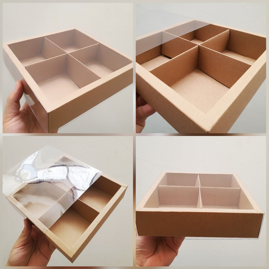 

5 Pcs Dus Packaging Hampers Mooncake Mika Polos Kotak Cupcake Sekat 4 Ukuran 8.5 x 8.5 cm