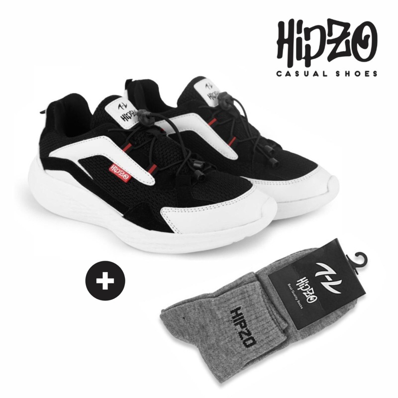 Hipzo Sepatu Sneakers Hitam Putih/HIPZO Sepatu pria Hipzo H02 free kaos kaki