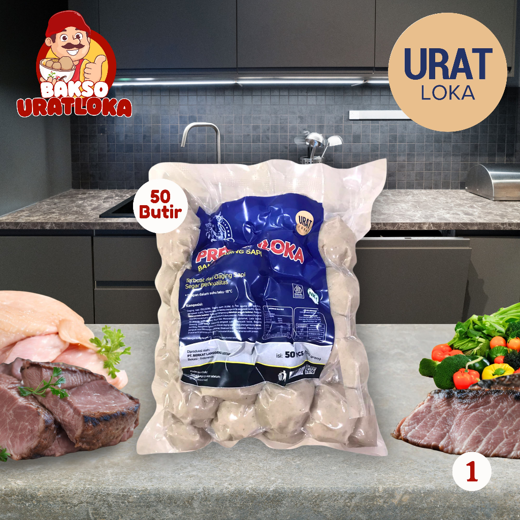 

URATLOKA isi 50 Butir Berat 750gr Bakso Daging Sapi Premium Ada Tambahan 20% Urat Sapi