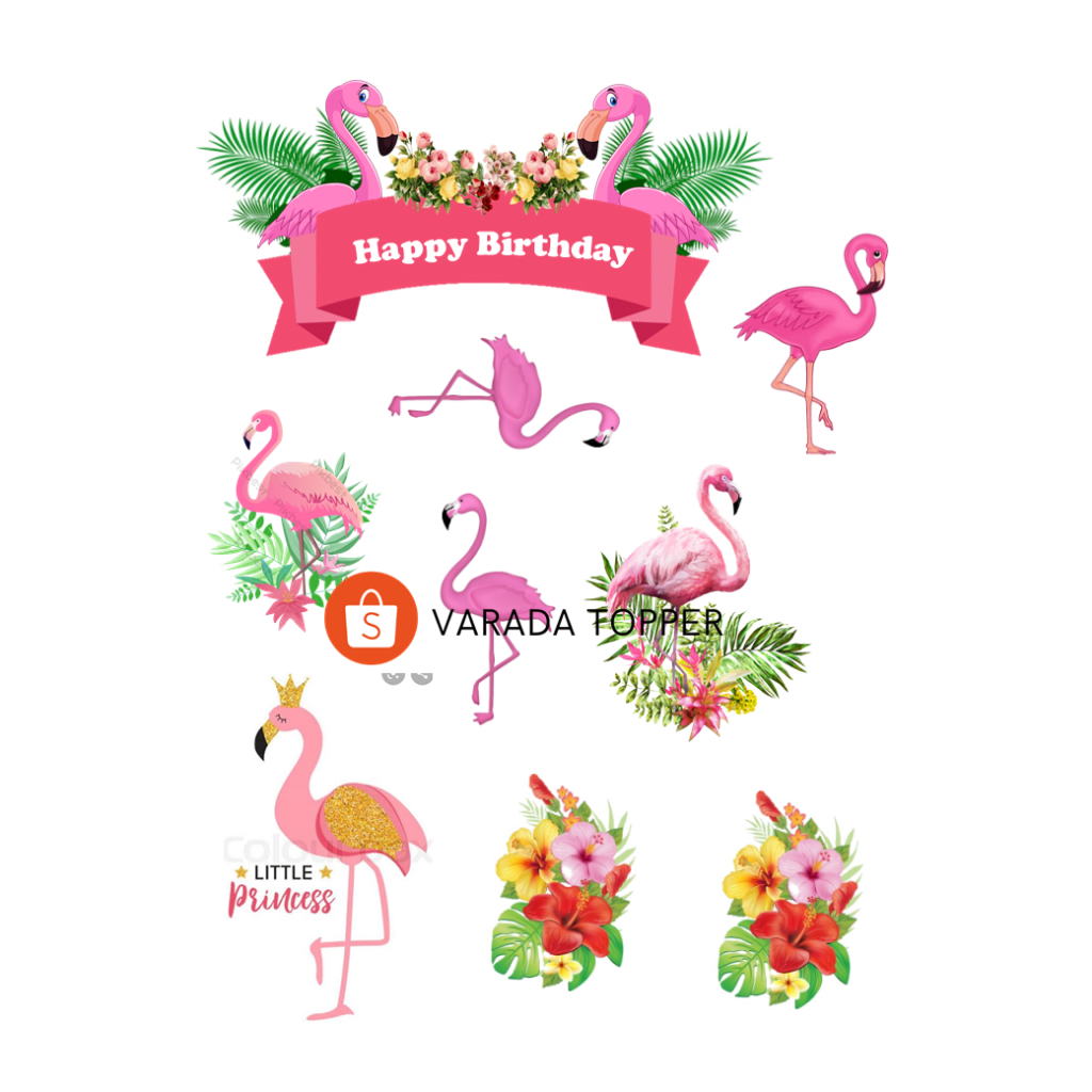 FLAMINGO/Topper Birthday Flamingo Free Custom Nama/Hiasan Cake Ultah FLAMINGO
