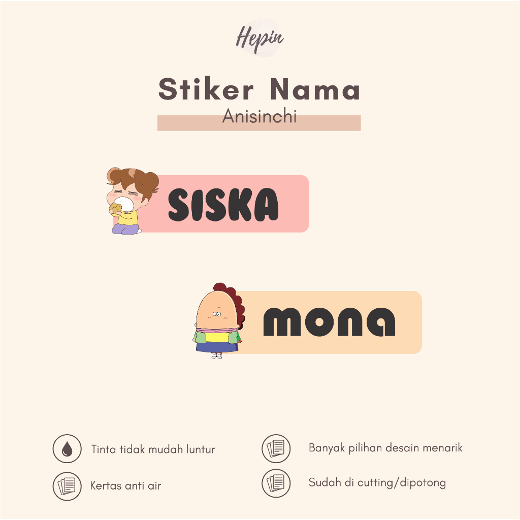 

(90 - 120 pcs) Stiker Cutting nama ANISINCHI/ Stiker Nama Anak Murah / Label Nama Custom