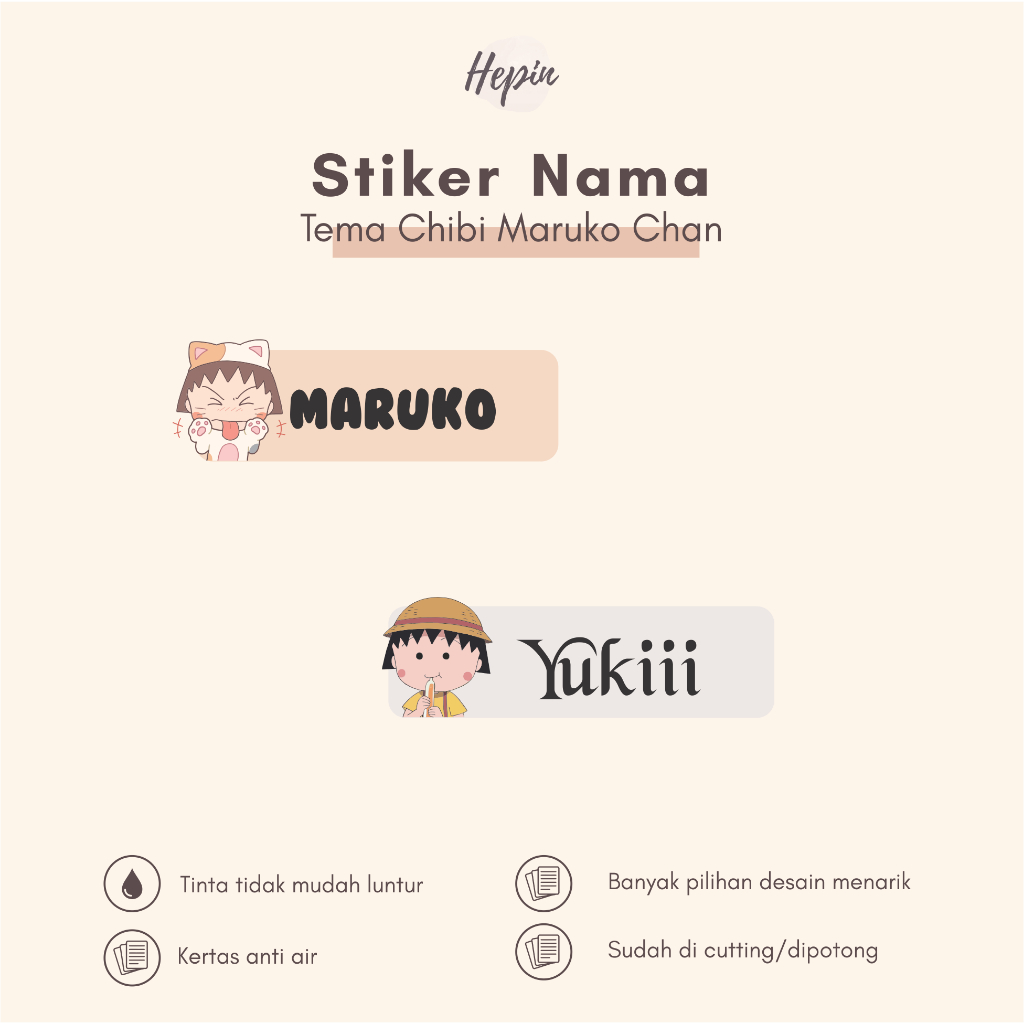 

(90 - 120 pcs) Stiker Cutting nama CHIBI MARUKO CHAN/ Stiker Nama Anak Murah / Label Nama Custom