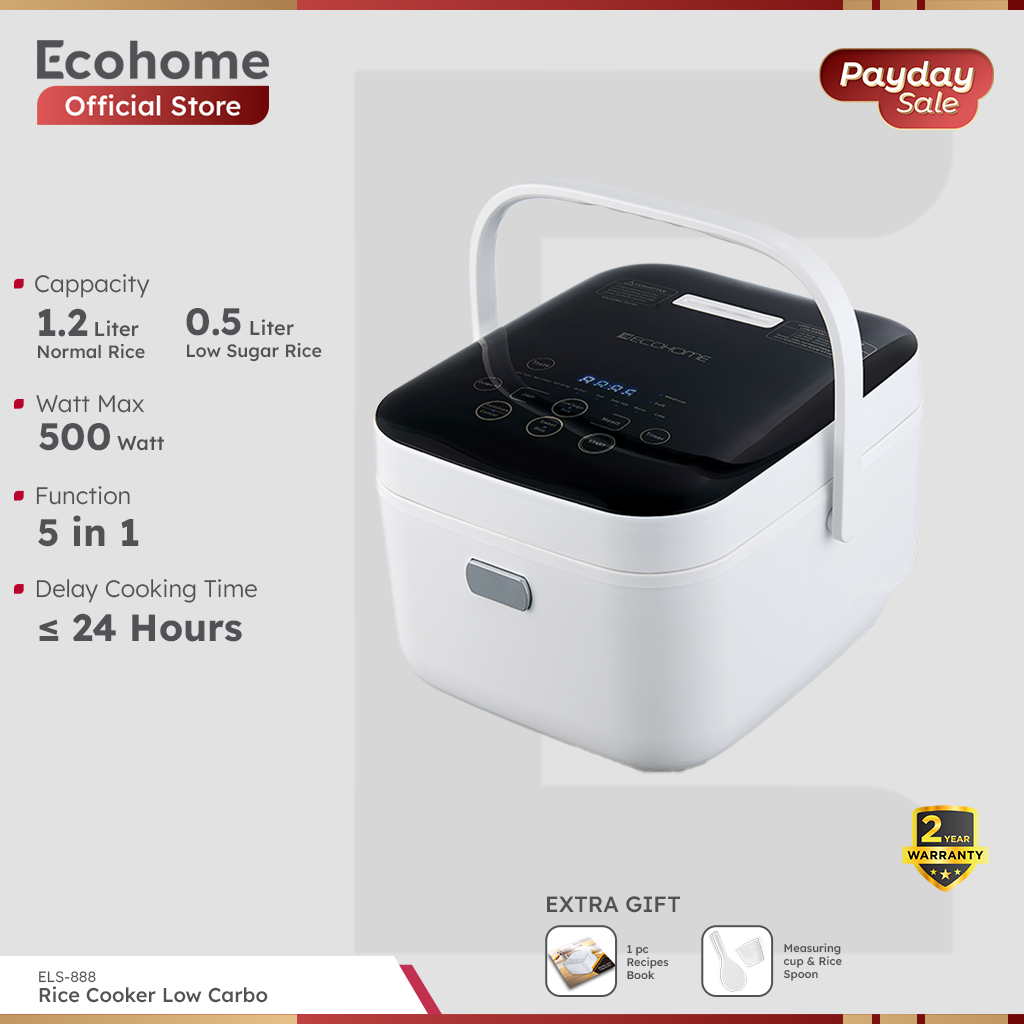 ECOHOME Rice Cooker Low Carbo ELS888 1.2L Capacity Penanak Nasi Serbaguna Low Watt