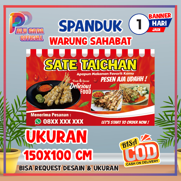 cetak spanduk banner baliho murah SATE TAICHAN costem ukuran bisa ganti nama
