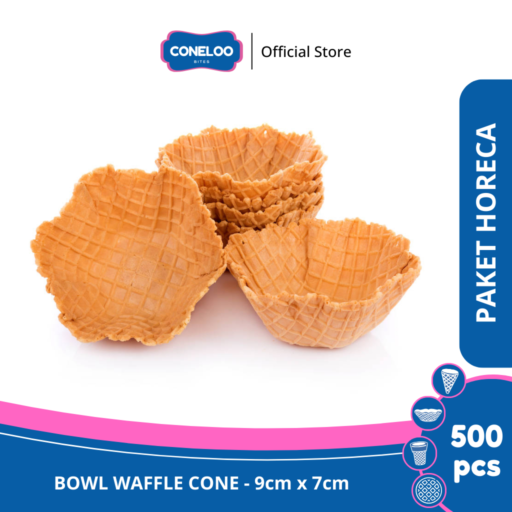 

PAKET HORECA Coneloo Bites Bowl Waffle 9cm x 7cm Isi 500pcs Cone Mangkuk Renyah